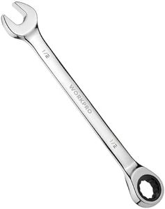 WORKPRO 1/2" Ratcheting Combination Wrench SAE, CR-V Constructed with Mirror Polish Chrome Plating, 12-Point Design, 15-Degree Offset