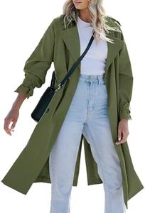 Tankaneo Women's Long Trench Coat Double Breasted Classic Lapel Oversized Windproof Overcoat Outerwear with Belt, Army Green, Large