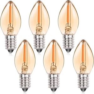 Bonlux 6pcs 0.5W E14 LED Light Bulb, Small Screw in Light Bulb, 2200K Warm White Candle Bulbs, Amber Glass 50lm 4W 5W Equivalent, Low Wattage SES LED Night Light Bulb for Table Lamp, Effect Lighting