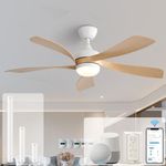 Sofucor 52" Smart Ceiling Fan, Indoor/Outdoor Ceiling Fans with Lights and Remote, Work with Alexa/Google/App, 3-Color Light 6-Speed Timing Reversible DC Motor for Bedroom Living Room Patio