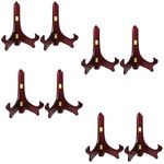 Banberry Designs Wood Easel Plate Holder Folding Display Stands - Rich Dark Brown Mahogany - Premium Quality - Pack of 8 Pieces - 9 Inch