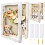 Houstimi 11x16 Large Shadow Box Frame Deep Shadow Box with Shelves Pet Memorial Shadow Box Display Case with Linen Back for Flowers, Pictures, Medals, Coins, Pins Collection and More(White)