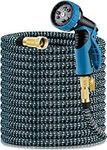 eletecpro Expandable Garden Hose 50Ft Lightweight Durable Water Hose with 9 Functions Spray Nozzle Flexible Garden Water Pipe with 3-Layer Latex Core 3/4 inch Solid Brass Fittings, Black & Blue