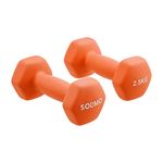 Amazon Brand - Solimo Neoprene Dumbbell 2.5kg, Set of 2 (Orange)