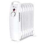 PureMate Oil Filled Radiator 700W, Portable Mini 7 Fin Electric Heater with Adjustable Thermostat and Overheat Protection, Thermal Safety Cut off & Power Indicator Light