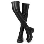 CouieCuies Black Thigh High Boots For Women Platform Over The Knee High Boots Lug Sole Comfortable Stretch Boots Low Heels Black 9