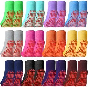 Geyoga 12 Pairs Kids Non Slip Socks Ankle Grip Anti Skid Socks for Boys Toddlers Girl, Assorted Colors, Small