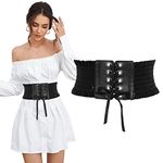 JASGOOD Women Tied Elastic Costume Corset Waist Belt Wide Stretchy Lace-up Waist Belt for Dress Shirt(Black, Suit for Waist Size 23"-26")