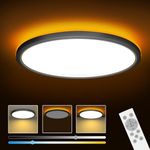 slochi 29CM Dimmable Ceiling Light, 24W Bathroom Ceiling Light with Remote Control, 3000-6500K Color Changing, Nightlight 1800k, Flat Flush LED Ceiling Lights for Living Room Kitchen Bedroom, Black