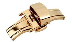 RECHERE 20mm Stainless Steel Push Button Butterfly Deployment Clasp For Leather Watch band Strap Gold