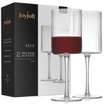 JoyJolt Fluted Wine Glasses – ELLE 14 oz. Red Set of 2 Big Long Stem Glasses. Unique, Stemmed Glass or Cocktail Vintage Style Drinking