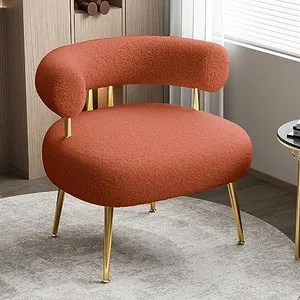 SEYNAR Mid Century Sherpa Boucle Accent Chair, Round Upholstered Barrel Arm Chair for Small Spaces, Fluffy Side Corner Sofa Chair for Living Room, Bedroom, Vanity, Office, Reading Nook(Orange)