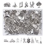 SUPERFINDINGS 160Pcs Tibetan Style Pendants 16 Styles Alloy Magic Theme Pendants Antique Silver Owl Hat Book Charms for Bracelet Necklace DIY Jewelry Making