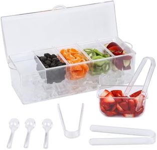 Condiment Caddy with 5 Removable Containers (2.5Cup) & Tongs/Spoon Set - Great Condiment Containers for Salad Bar, Garnish Tray, Nacho Bar, Pizza Topping Station, Bar Supplies, Vegetable Tray With Lid