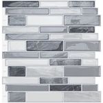 WOWSTAR 10-Sheet Peel and Stick Tiles, Marble Look Kitchen Backsplash Tiles, 12"x12" Grey