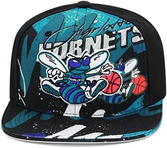 Mitchell & Ness Charlotte Hornets NBA Hyper Loops DNA Snapback Hat Adjustable Cap - Black/Teal, Black, One Size