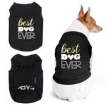 Parisian Pet Dog Tshirt - Embroidered “ Best Dog Ever “ Dog Shirt - Pure Cotton and Lightweight Dog Clothes - Sleeveless Black Dog Tee Shirts - Machine Washable Dog Shirt for Large Dogs - 3XL