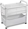 Arm’s Reach Clear-Vue Co-Sleeper Bedside Bassinet Featuring Clear Mesh Panels with Fold-Down Side, Large Attached Storage Basket, 4 Wheels, and Height-Adjustable Legs, White