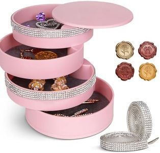 CONBOLA Jewelry Holder Organizer, Christmas Gifts Ideas for Women, Small Jewelry Storage Box Earring Holder, 5-Layer Rotating Jewelry Storage Tray with Lid for Bracelets Rings Bracelets