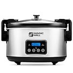 Magic Mill 8.5 Quart Extra Large Programmable Slow Cooker with Digital Adjustable 20 Hour Timer, 3 Cooking Settings, Brushed Stainless Steel, With Intelligent Lid Lock