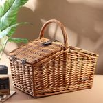 Habere India-All The Cultures Fabricating India Wicker Picnic Basket With Cutlery | Cane Picnic Basket With Crockery | Large Basket for Lunch | Rectangular Picnic Baskets - Brown (L45 x W31 x H40 cm)