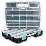 Navaris Plastic Storage Box - Stackable Organizer Case with Adjustable and Removable Divider Compartment for Tools, Small Items, Jewelry - 2 Boxes
