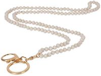 SPUNKYsoul Pretty Cute Colored Lanyard Necklace for id badge key keychain with Beads for Women (Creme)