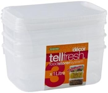 Décor 002457-006 Oblong Tell Fresh Food Storage Container, 1L, Pack of 3, Clear