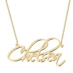 UMAGICBOX Personalized Chelsea Name Necklace 18K Gold Plated Stainless Steel Custom Engraved Dainty Initial Nameplate Pendant Jewelry Customized Birthday Christmas Mother Valentines Day Gifts for Women Girls Teen Kids