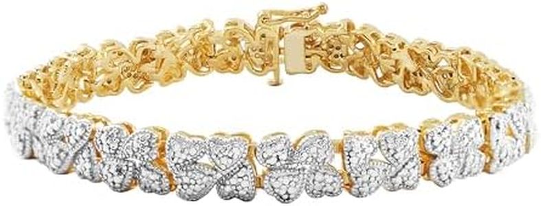 18k Yellow Gold over Sterling Silver Diamond Hearts Bracelet (1/10cttw I-J Color I2-I3 Clarity) 7.25