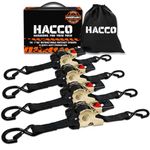 Haccoplanet 4Pk Retractable Ratchet Tie Down Straps 1" x 6' - 1500lbs Max Break Strength Autoretract Tie Downs with Coated S-Hooks for Motorcycles Cargo (Black-4PK)