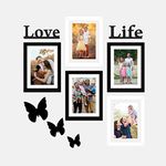 Amazon Brand - Solimo Set of 5 Black & White Photo Frames With Mount Paper (6 X 8 Inch - 3 Pcs Black & 2 Pc White) & Love, Life, Butterfly Plaques