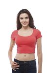 Hollywood Star Fashion Women's Plain shor tsleeve Cotton Scoop Neck Crop top (Small, Coral)