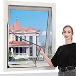 DIY Magnetic Window Screen Bug Screen Window Fly Screens for Windows Max 142 x 89 cm (56"x35") W Fits Any Size Smaller Adjustable Easy Installation White Frame with High Transparency Black mesh