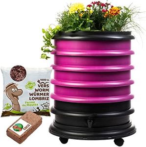 WORMbox | Wormery Worm Farm composter 4 Raspberry Trays + Planter + 500gr of Compost Worms / 1000 ctn + 1 Coco | 64 liters | Organic Waste Compost, make your Worm Castings