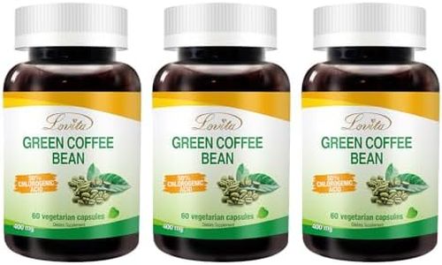 Lovita Green Coffee Bean Extract: Natural Antioxidant, High Potency - 1600mg Equivalent, 50% Chlorogenic Acid, Vegan-Friendly Dietary Supplement - 60 Capsules (Pack of 3)