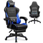 GTPLAYER Gaming Chair, High Back Leather Computer Gaming Chair with Footrest, Ergonomic Height Adjustable Office Chair with Removable Cover and Lumbar Support for Gaming and Work (Blue)