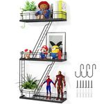 Beskadi Fire Escape Wall Shelf Black, Fire Escape Ladder 3 Story Shelf Wall Storage, New York Inspired Cool Bookshelf Metal Shelves, New York Action Figurine Display Shelf for Bathroom, Living Room.