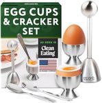 Eparé Egg Cups & Cracker Set - Egg Cups for Soft Boiled Eggs British - Stainless Steel Egg Topper Cutter - Egg Spoons & Egg Holder for Boiled Eggs