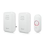 Byron DBY-22314UK Wireless Doorbell Set, Twin Pack, Battery Portable and Plug In, 150 m Range, 16 Melodies, White