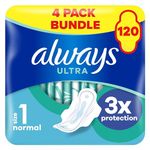 Always Ultra Sanitary Towels / Pads with Wings, Normal Size 1, Ultra Thin, 128 Towels (32 x 4 Packs), SUPER SAVING BOX, Odour Neutraliser, Super Absorbent Core