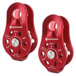 NewDoar Fixed Plate Micro Pulley,28KN CE Certified General Purpose Small Aluminum Rope Pulleys for Climbing/Aloft Work/Rappelling/Rescue Etc(28KN Red 2pcs)