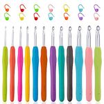 Vodiye 12 Sizes Crochet Hooks 2.0–8.0mm, Ergonomic Crochet Hook Set, Crochet Needles for Beginners and Crochet Hook Lovers