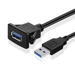 TNP USB 3.0 Flush Mount Cable w/Buckle (Square) Dashboard Panel Dash Mount 1 Port USB Socket Plug Jack Connector Extension Wire Cord Water Resistant Male to Female (1.8M / 6FT)