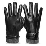 Men Winter Leather Gloves, ULSTAR Touchscreen Genuine Gloves Warm Fleece Lined Texting Driving Gloves (Black)