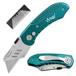 Vickay Utility Knife Heavy Duty Box Cutter with 5 SK5 Quick Change Blades, Safety Axis Lock Design Razor Knife, Lightweight Aluminum Body Belt Clip for Office (Green)