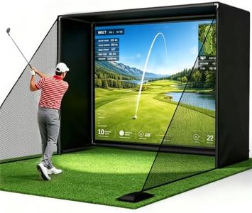 Upgraded 10x8 ft Golf Simulator Enclosure with Triple-Layer Impact Screen, HD Projection Surface, Foam Padding Steel Frame & Dual Side Net Barriers for Indoor Home Garage Golf Training
