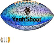 YeahShoot Holographic Reflective Football Size 9 PU Leather Rugby Light Up American Football with Pump Glow in The Dark for Youth and Adults lGifts (Rainbow)
