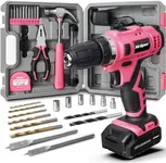 Hi-Spec Small Drill Set，30pc Pink 12V Cordless Power Drill Driver & Household DIY Tool Set. Rapid Cordless Power Drilling and Screwdriving with Essential DIY Hand Tools & Accessories