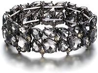 EVER FAITH Costume Jewelry Bohemia Crystal Art Deco 2 Layer Teardrop Stretch Bracelet for Women Clear Grey Black-Tone